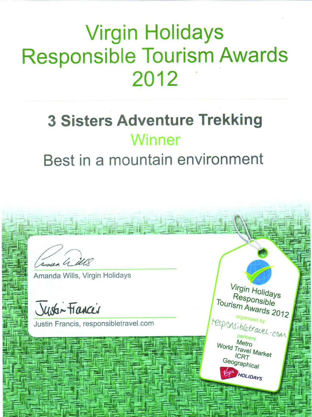 Virgin holidays responsible tourism  winner 2012